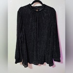 Lane Bryant Size 26/28 Sparkle-Detail Black Long-Sleeve Blouse